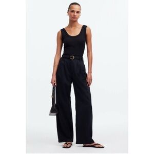 Madewell The Harlow Wide-Leg Pleated Tailored Pant True Black High Waist Size 8
